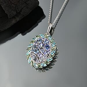 D'Joy Peacock Tanzanite and Multi Gemstone 4.75 ctw Galaxy Pendant Necklace 20 Inches in Rhodium Over Sterling Silver