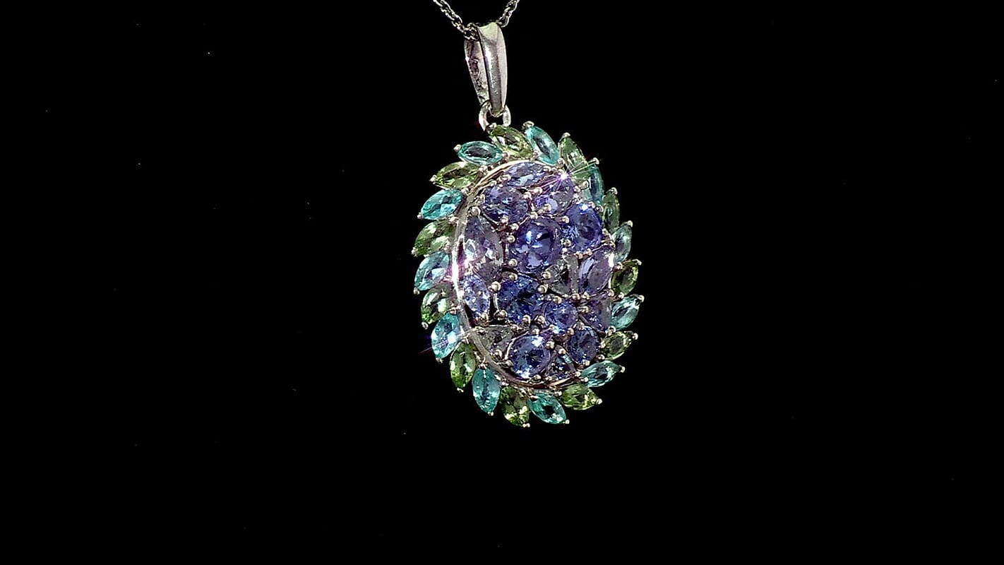 D'Joy Peacock Tanzanite and Multi Gemstone 4.75 ctw Galaxy Pendant Necklace 20 Inches in Rhodium Over Sterling Silver