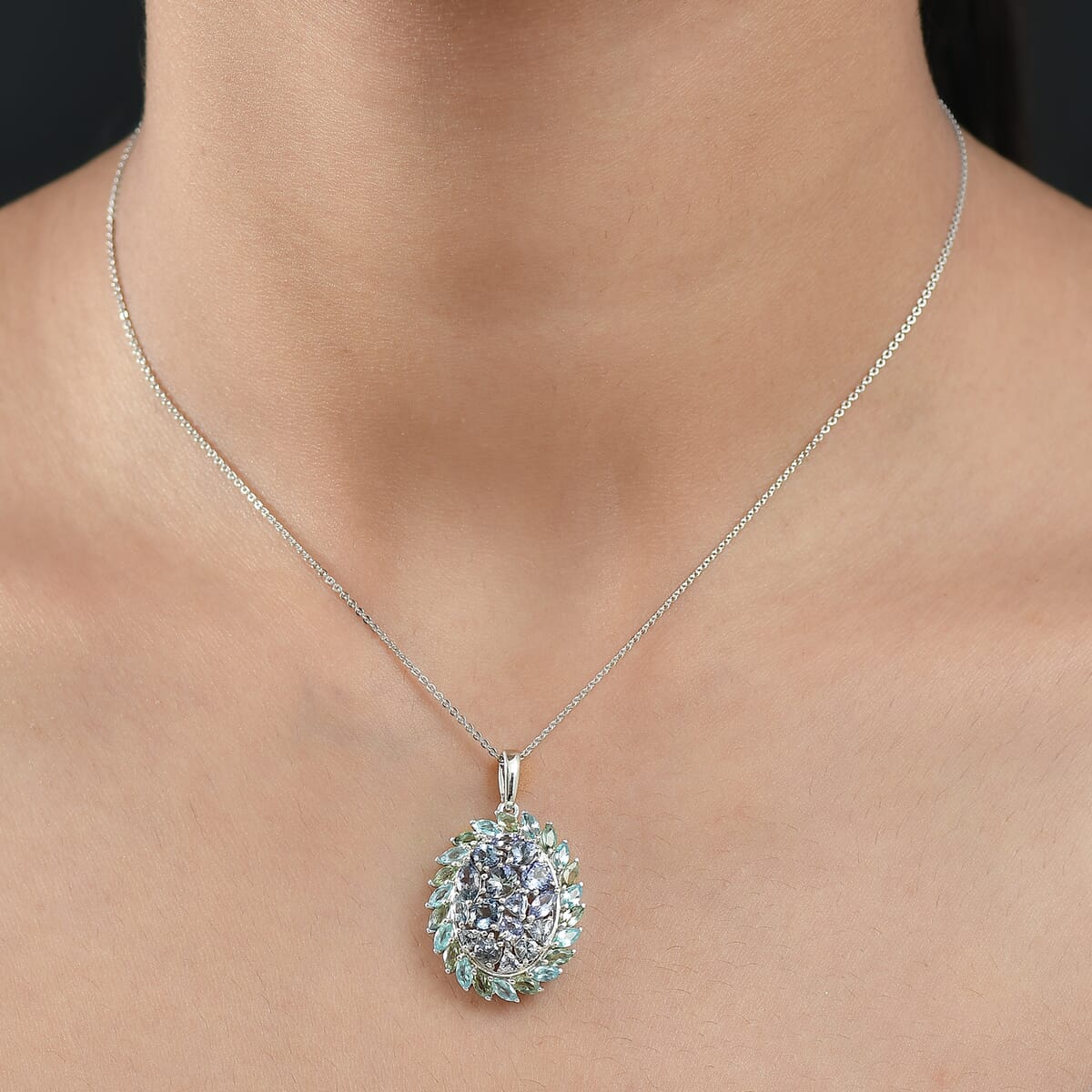 D'Joy Peacock Tanzanite and Multi Gemstone 4.75 ctw Galaxy Pendant Necklace 20 Inches in Rhodium Over Sterling Silver image number 2