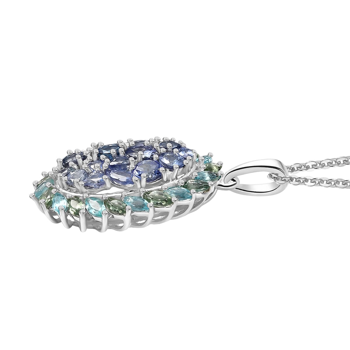 D'Joy Peacock Tanzanite and Multi Gemstone 4.75 ctw Galaxy Pendant Necklace 20 Inches in Rhodium Over Sterling Silver image number 3