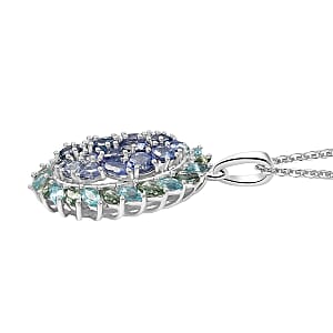 D'Joy Peacock Tanzanite and Multi Gemstone 4.75 ctw Galaxy Pendant Necklace 20 Inches in Rhodium Over Sterling Silver