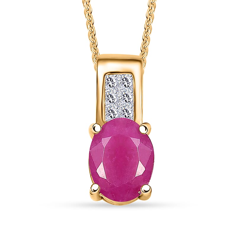 D'Joy Premium Royal Ruby and Diamond 2.00 ctw Art Deco Pendant Necklace in 18K Vermeil Yellow Gold Over Sterling Silver 20 Inches