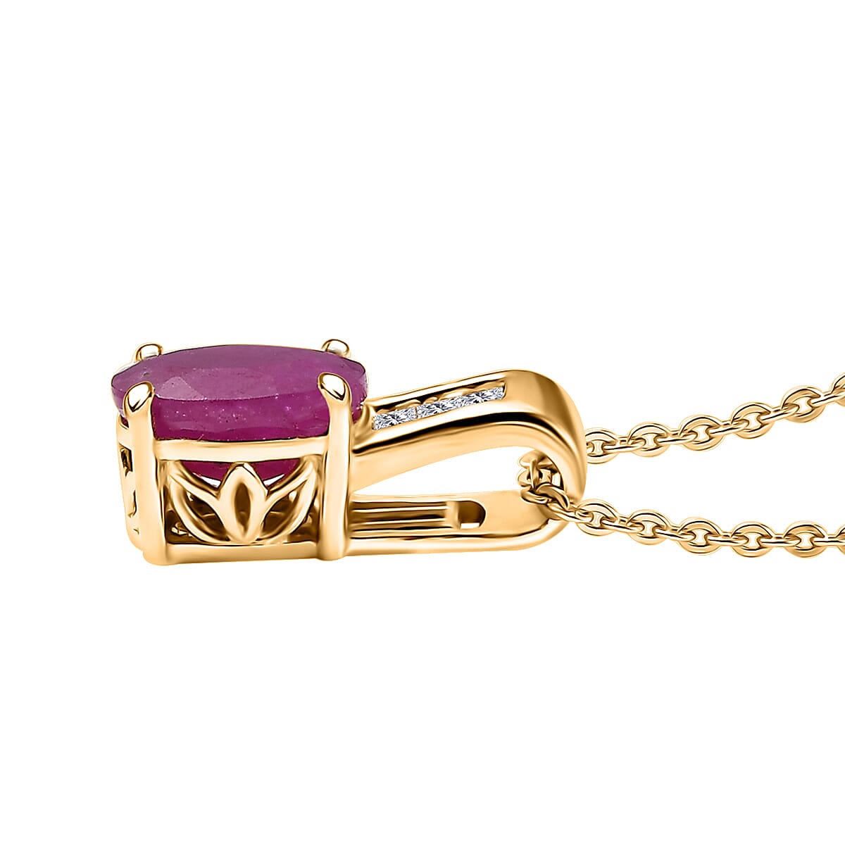 D'Joy Premium Royal Ruby and Diamond 2.00 ctw Pendant Necklace in 18K Vermeil Yellow Gold Over Sterling Silver 20 Inches image number 3