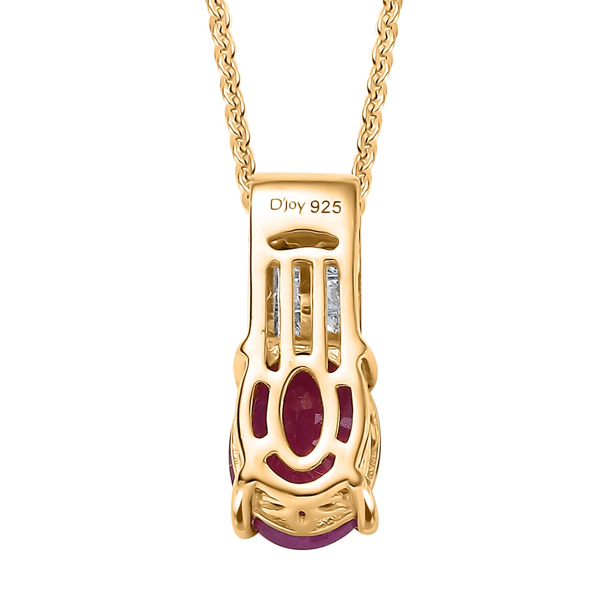 D'Joy Premium Royal Ruby and Diamond 2.00 ctw Pendant Necklace in 18K Vermeil Yellow Gold Over Sterling Silver 20 Inches image number 4