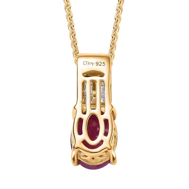D'Joy Premium Royal Ruby and Diamond 2.00 ctw Art Deco Pendant Necklace in 18K Vermeil Yellow Gold Over Sterling Silver 20 Inches