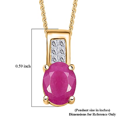 D'Joy Premium Royal Ruby and Diamond 2.00 ctw Art Deco Pendant Necklace in 18K Vermeil Yellow Gold Over Sterling Silver 20 Inches