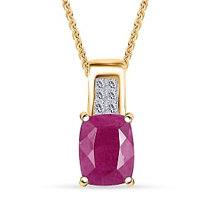 D'Joy Premium Royal Ruby and Diamond 2.10 ctw Art Deco Pendant Necklace in 18K Vermeil Yellow Gold Over Sterling Silver 20 Inches