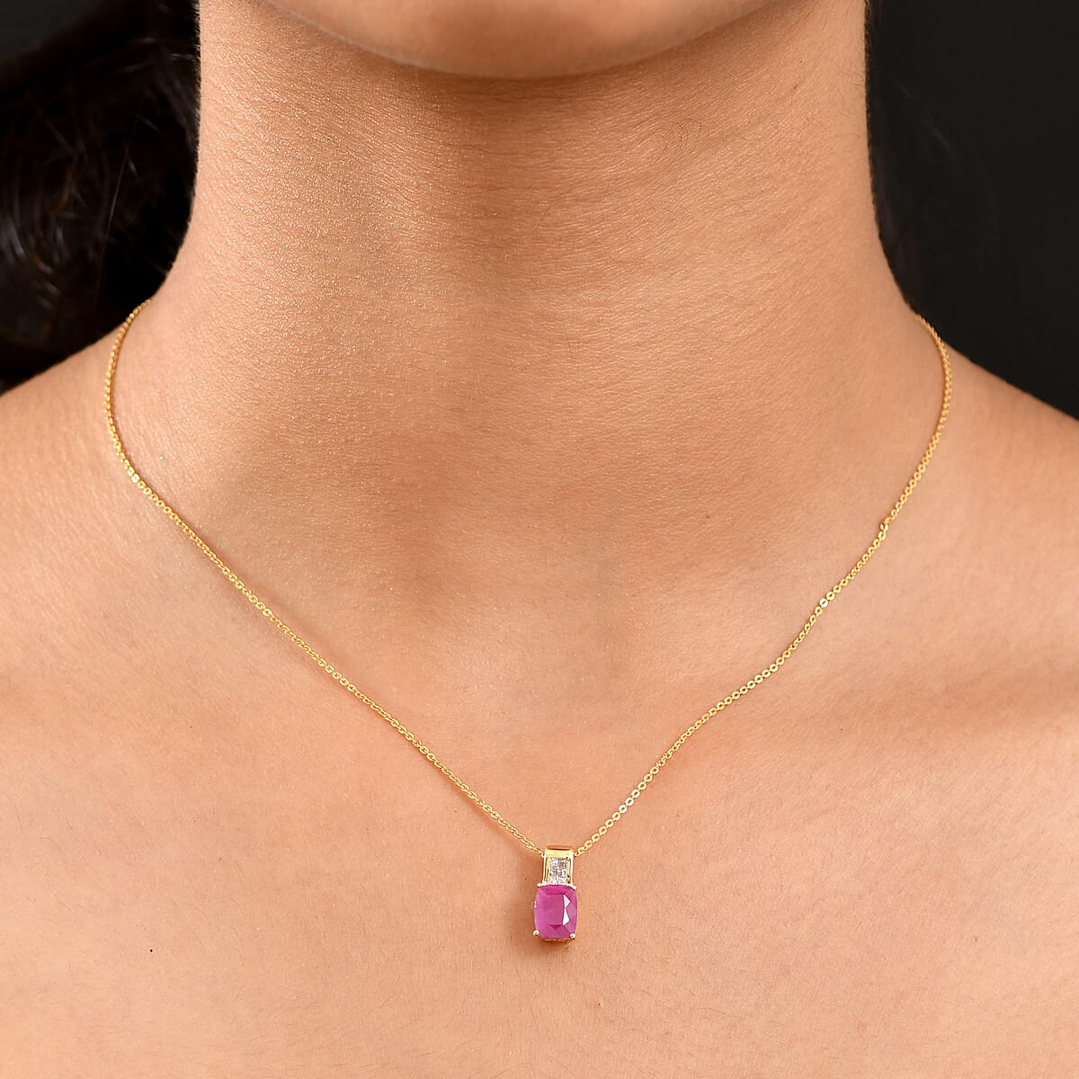 D'Joy Premium Royal Ruby and Diamond 2.10 ctw Art Deco Pendant Necklace in 18K Vermeil Yellow Gold Over Sterling Silver 20 Inches image number 2