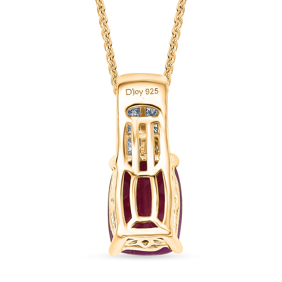 D'Joy Premium Royal Ruby and Diamond 2.10 ctw Art Deco Pendant Necklace in 18K Vermeil Yellow Gold Over Sterling Silver 20 Inches image number 4