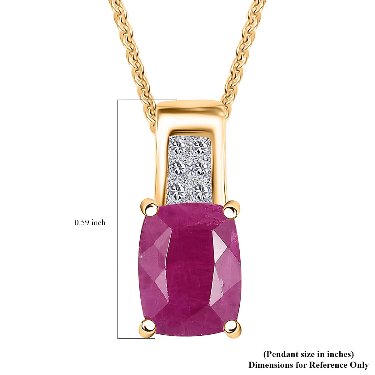 D'Joy Premium Royal Ruby and Diamond 2.10 ctw Art Deco Pendant Necklace in 18K Vermeil Yellow Gold Over Sterling Silver 20 Inches image number 5
