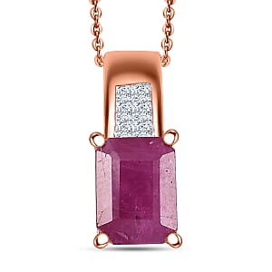 D'Joy Premium Royal Ruby and Diamond 2.35 ctw Art Deco Pendant Necklace in 18K Vermeil Rose Gold Over Sterling Silver 20 Inches