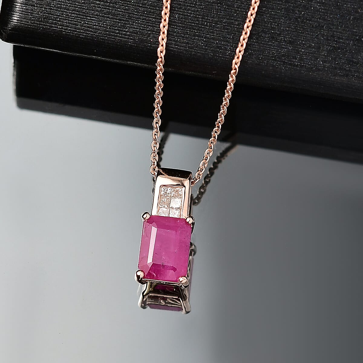 D'Joy Premium Royal Ruby and Diamond 2.35 ctw Art Deco Pendant Necklace in 18K Vermeil Rose Gold Over Sterling Silver 20 Inches image number 1