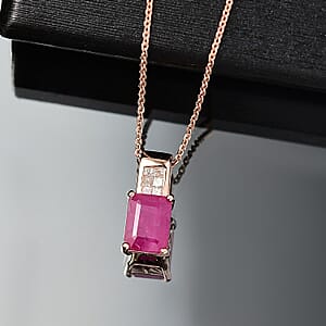 D'Joy Premium Royal Ruby and Diamond 2.35 ctw Art Deco Pendant Necklace in 18K Vermeil Rose Gold Over Sterling Silver 20 Inches