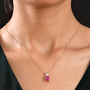 D'Joy Premium Royal Ruby and Diamond 2.35 ctw Art Deco Pendant Necklace in 18K Vermeil Rose Gold Over Sterling Silver 20 Inches