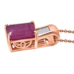 D'Joy Premium Royal Ruby and Diamond 2.35 ctw Art Deco Pendant Necklace in 18K Vermeil Rose Gold Over Sterling Silver 20 Inches