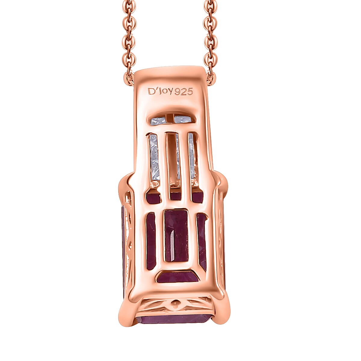 D'Joy Premium Royal Ruby and Diamond 2.35 ctw Art Deco Pendant Necklace in 18K Vermeil Rose Gold Over Sterling Silver 20 Inches image number 4