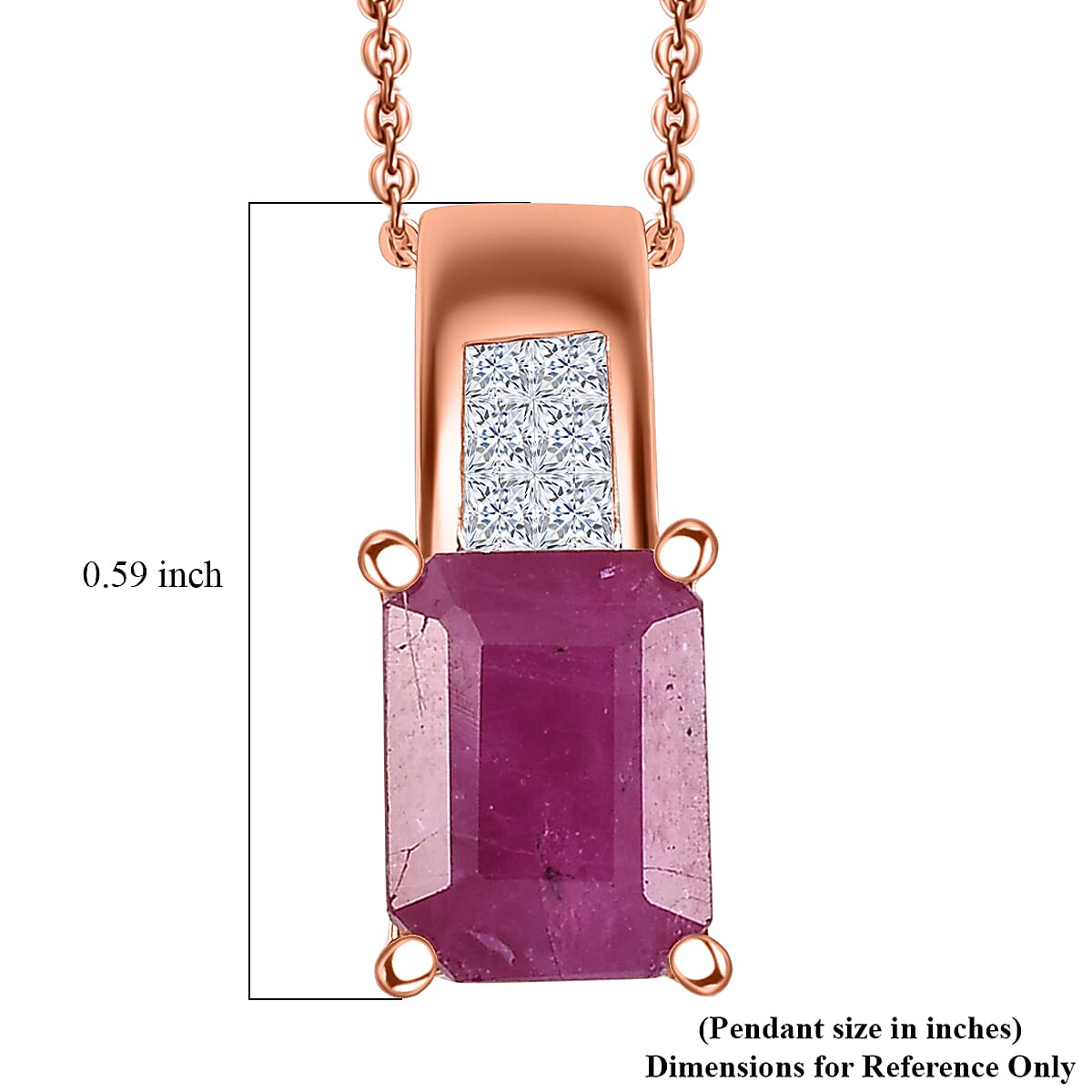 D'Joy Premium Royal Ruby and Diamond 2.35 ctw Art Deco Pendant Necklace in 18K Vermeil Rose Gold Over Sterling Silver 20 Inches image number 5