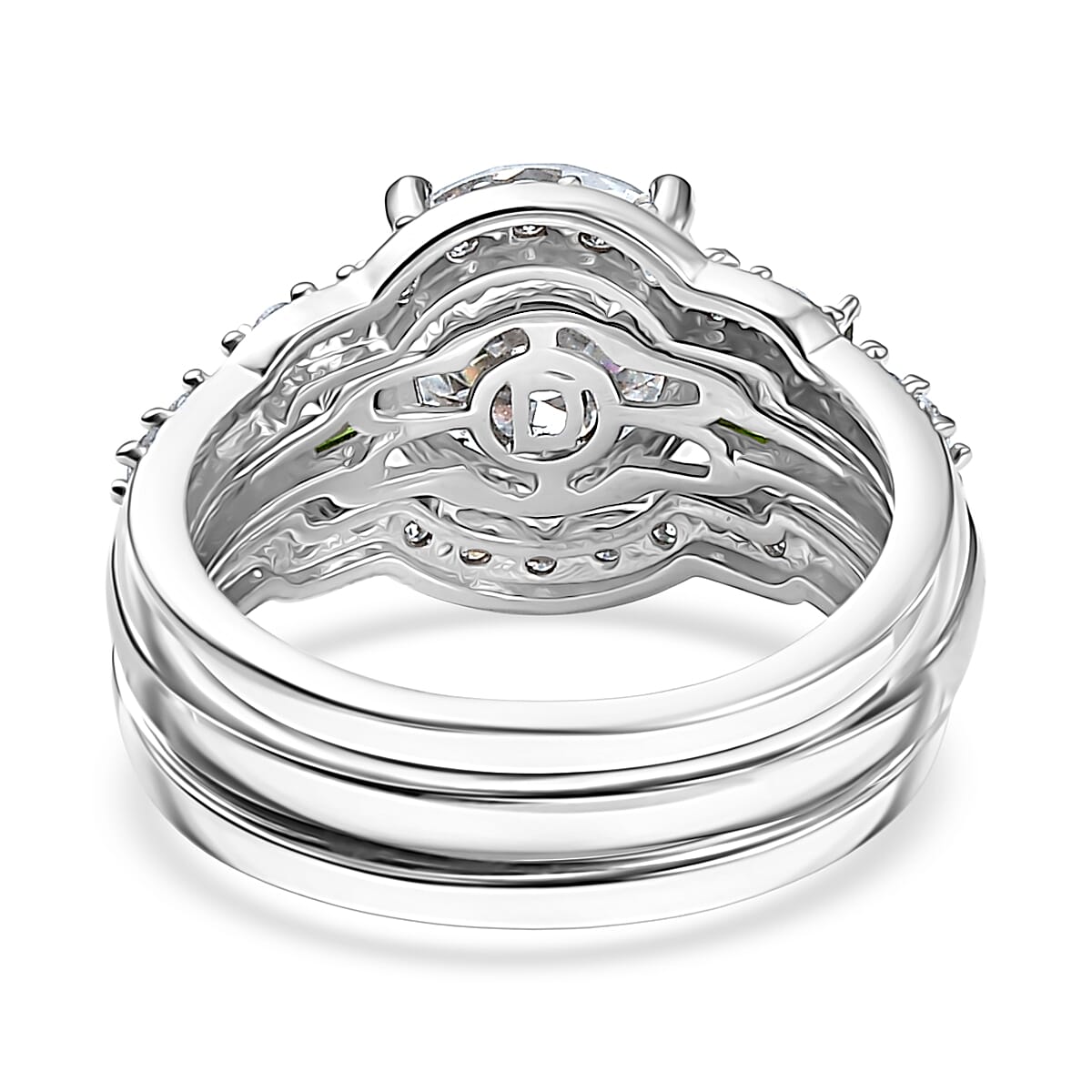 D'Joy 120 Facet Moissanite and Chrome Diopside 4.10 ctw Stackable Ring in Rhodium Over Sterling Silver (Size 6.0) image number 5