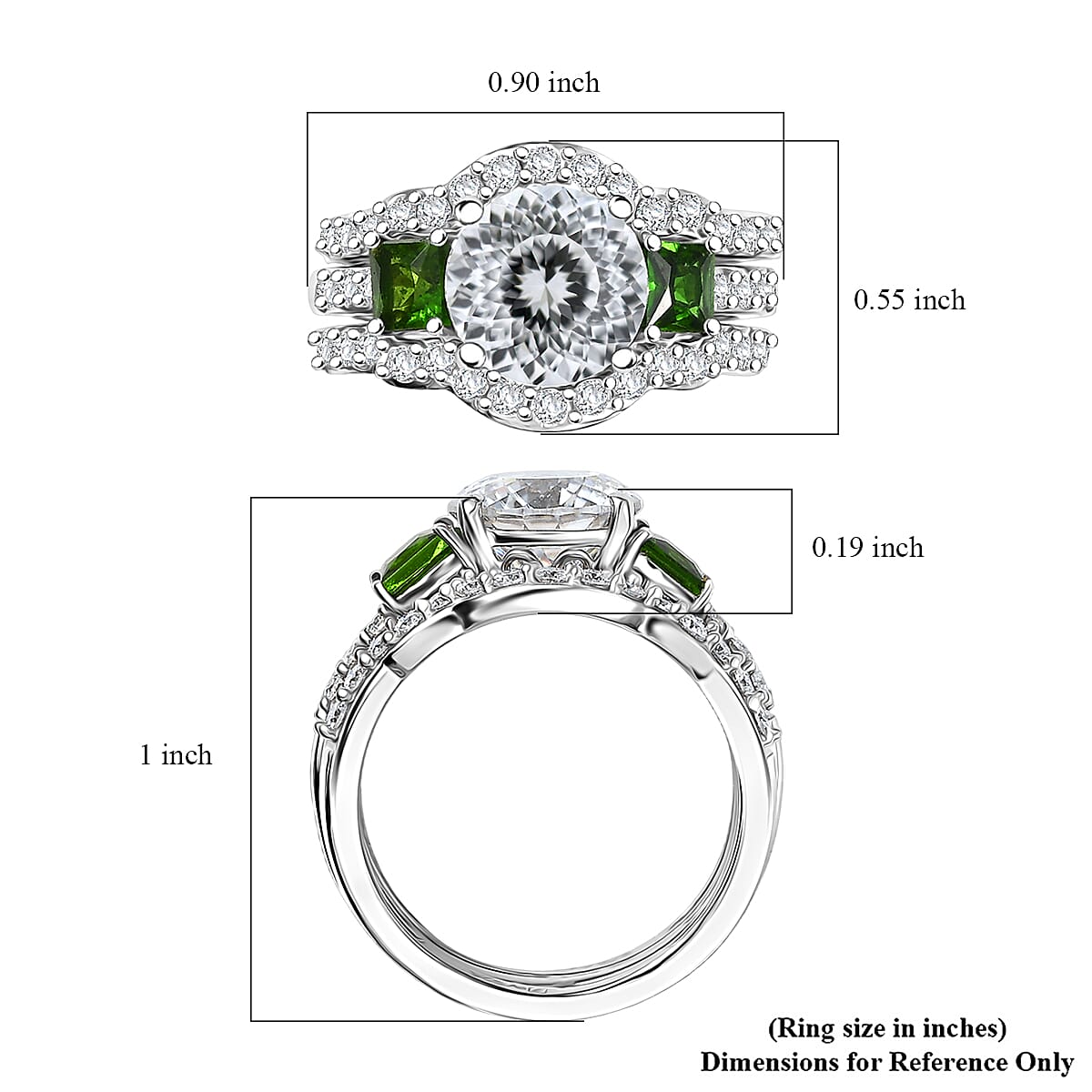 D'Joy 120 Facet Moissanite and Chrome Diopside 4.10 ctw Stackable Ring in Rhodium Over Sterling Silver (Size 6.0) image number 6