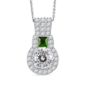 D'Joy 120 Facet Moissanite and Chrome Diopside 3.60 ctw Pendant Necklace in Rhodium Over Sterling Silver 20 Inches