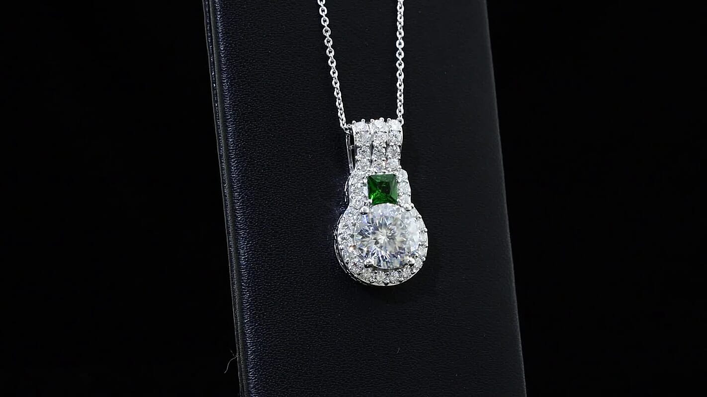 D'Joy 120 Facet Moissanite and Chrome Diopside 3.60 ctw Pendant Necklace in Rhodium Over Sterling Silver 20 Inches