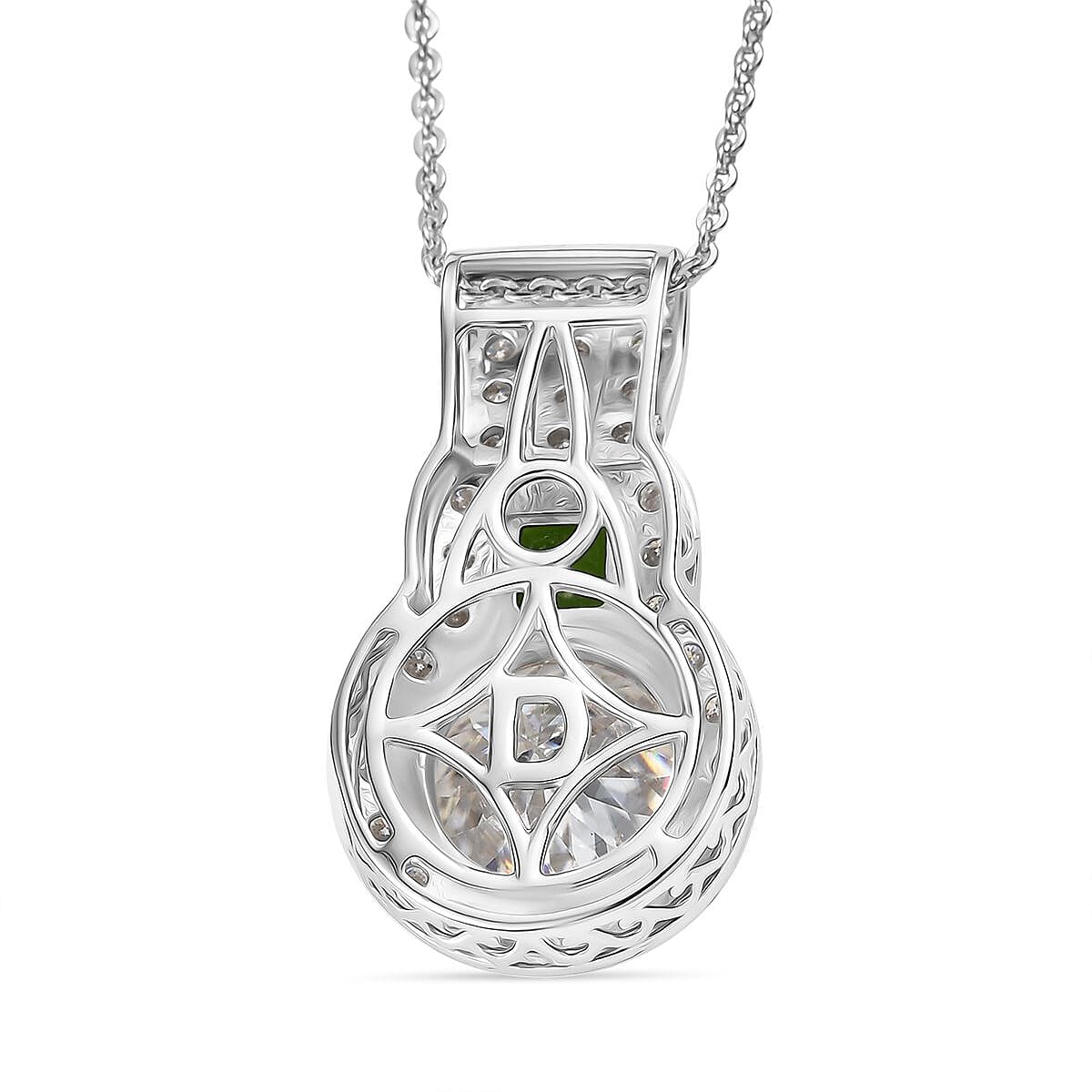 D'Joy 120 Facet Moissanite and Chrome Diopside 3.60 ctw Pendant Necklace in Rhodium Over Sterling Silver 20 Inches