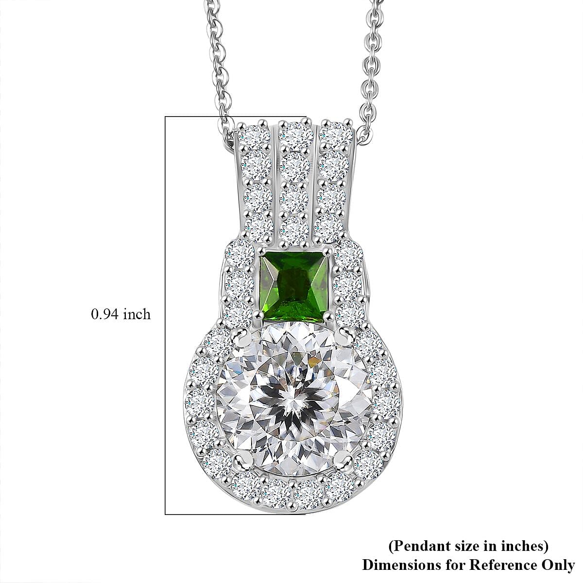 D'Joy 120 Facet Moissanite and Chrome Diopside 3.60 ctw Pendant Necklace in Rhodium Over Sterling Silver 20 Inches