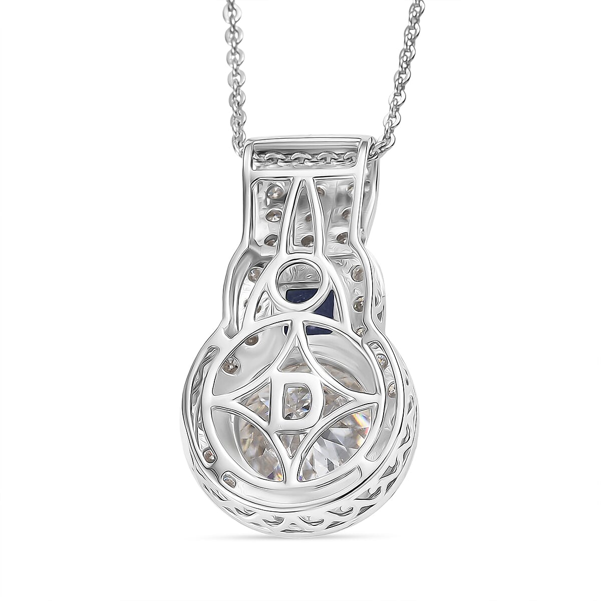 D'Joy 120 Facet Moissanite and Masoala Sapphire (D) 3.80 ctw Pendant Necklace in Rhodium Over Sterling Silver 20 Inches image number 4