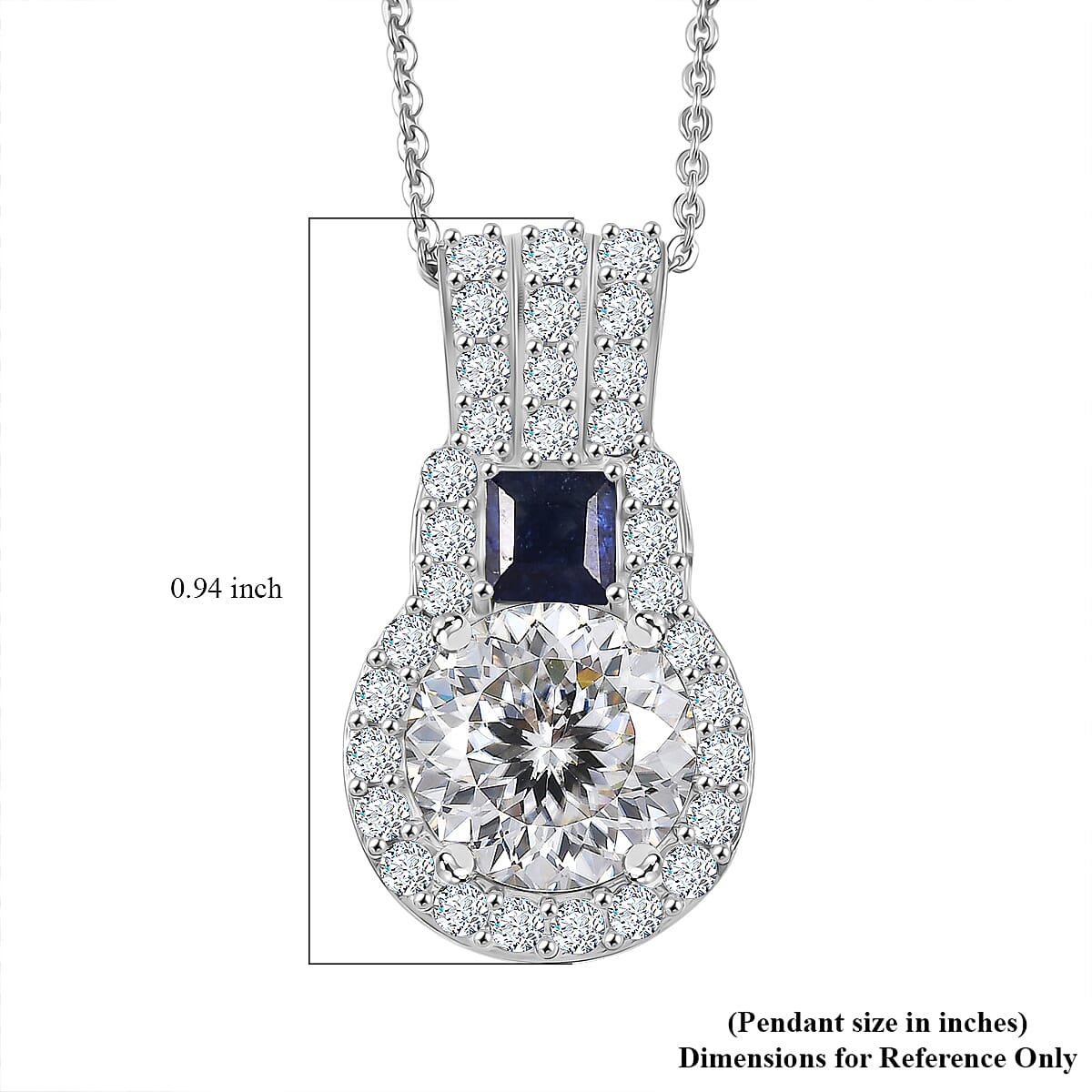 D'Joy 120 Facet Moissanite and Masoala Sapphire (D) 3.80 ctw Pendant Necklace in Rhodium Over Sterling Silver 20 Inches image number 6