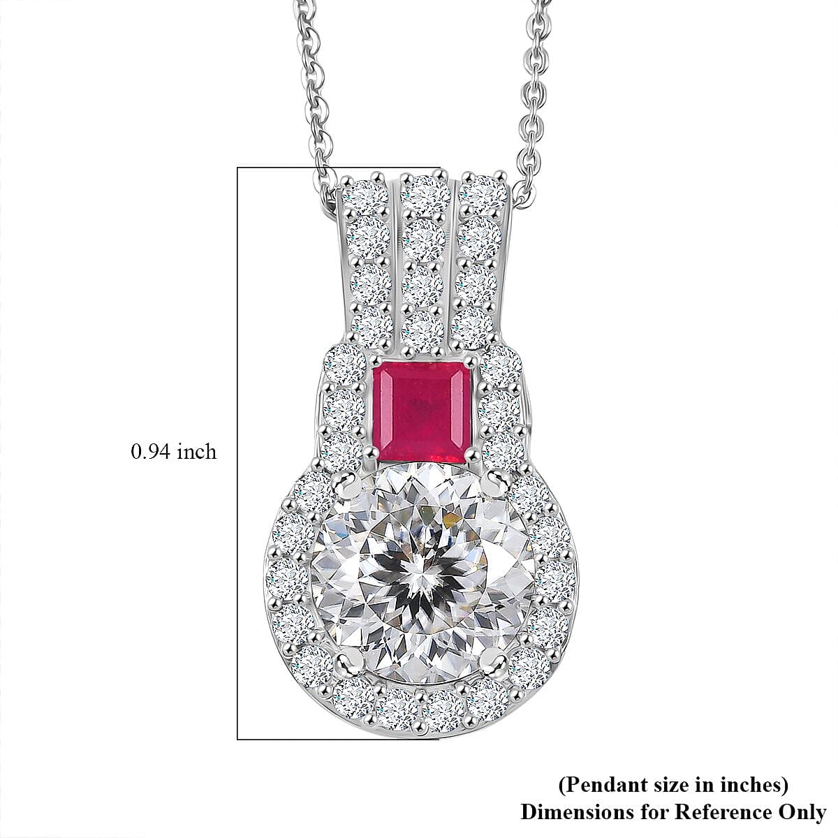 D'Joy 120 Facet Moissanite and Niassa Ruby (FF) 3.80 ctw Pendant Necklace in Rhodium Over Sterling Silver 20 Inches image number 6