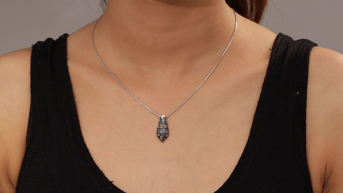 GP Trionfo Collection Multi Diamond 0.50 ctw Serpent Pendant Necklace in Rhodium Over Sterling Silver 20 Inches
