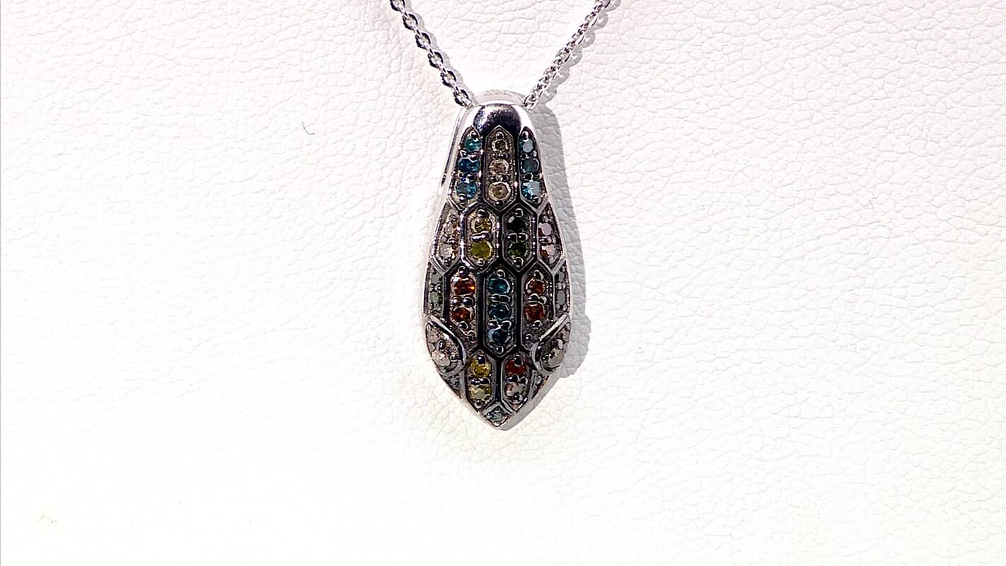 GP Trionfo Collection Multi Diamond 0.50 ctw Serpent Pendant Necklace in Rhodium Over Sterling Silver 20 Inches