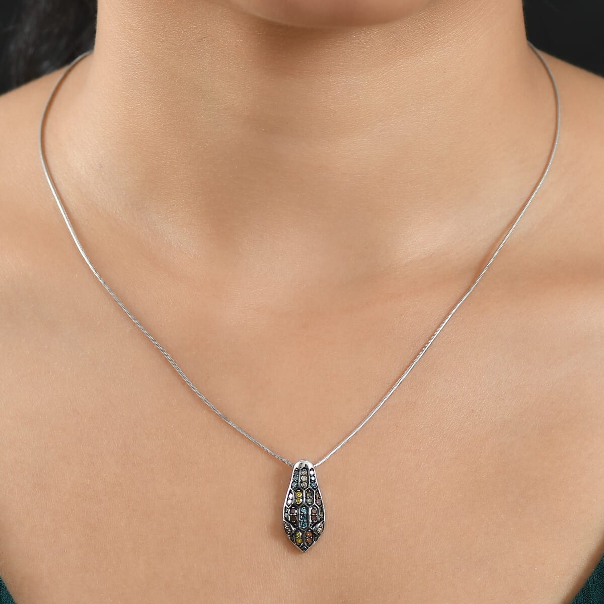 GP Trionfo Collection Multi Diamond 0.50 ctw Serpent Pendant Necklace in Rhodium Over Sterling Silver 20 Inches image number 2