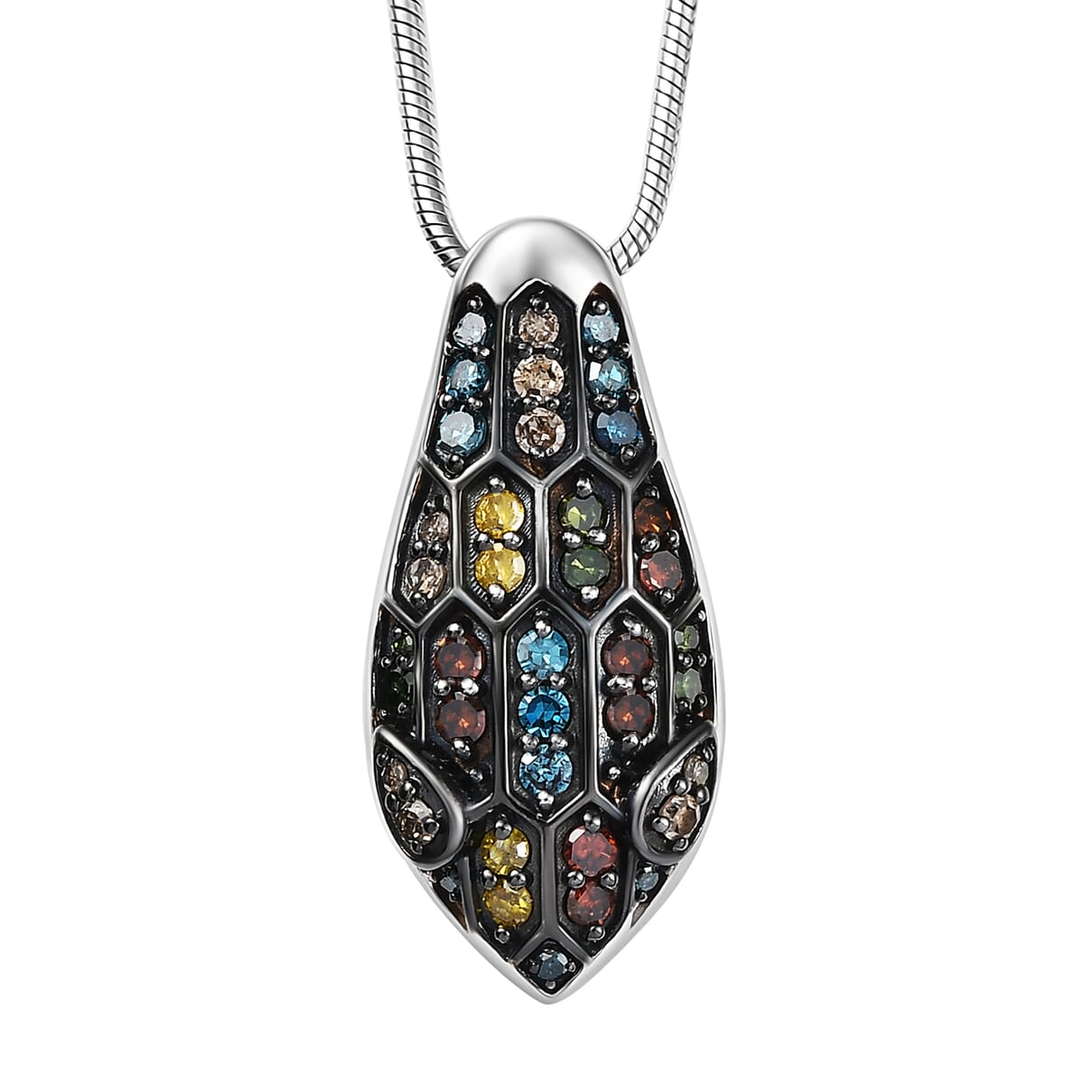 GP Trionfo Collection Multi Diamond 0.50 ctw Serpent Pendant Necklace in Rhodium Over Sterling Silver 20 Inches image number 4