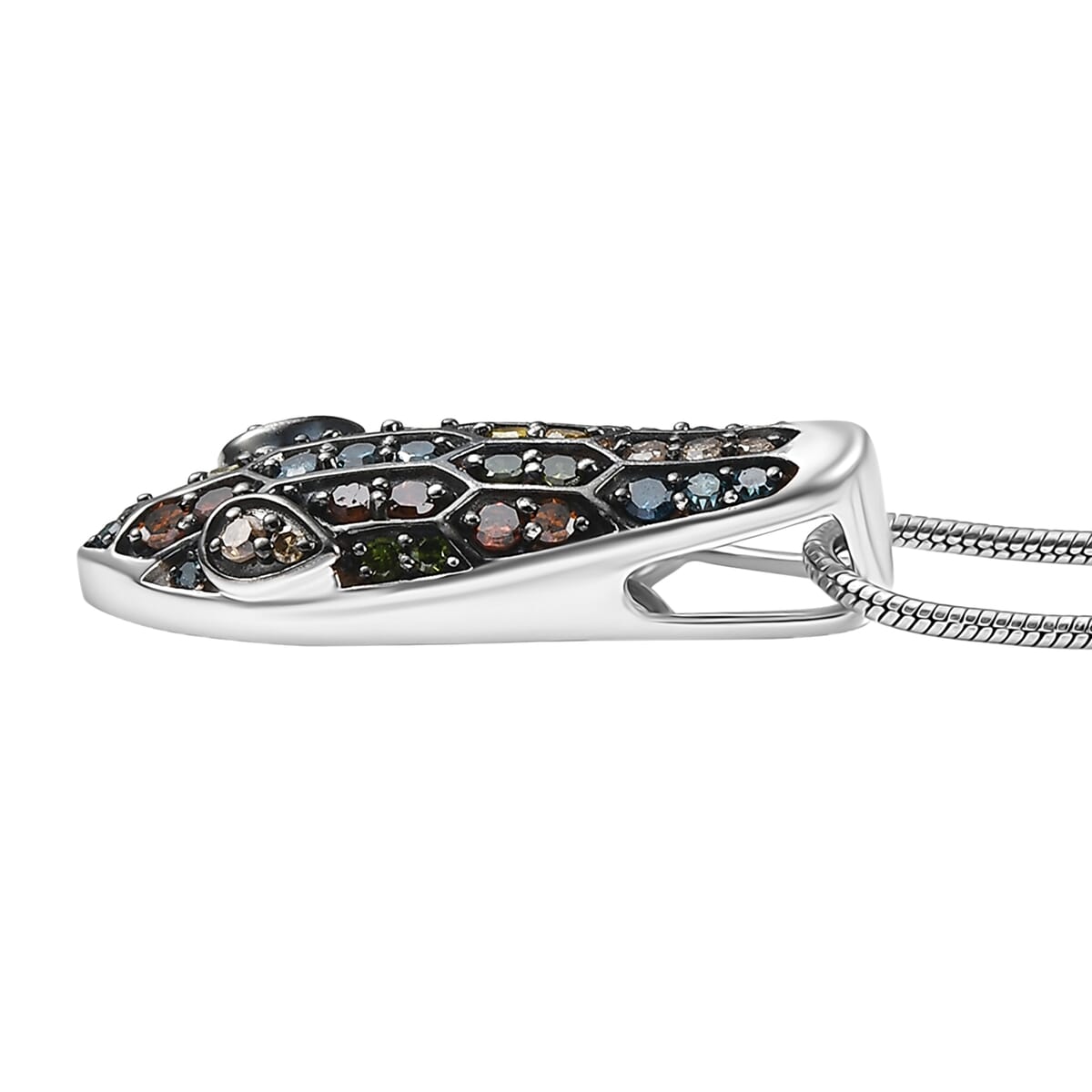GP Trionfo Collection Multi Diamond 0.50 ctw Serpent Pendant Necklace in Rhodium Over Sterling Silver 20 Inches image number 5