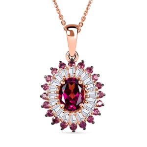 D'Joy Premium Tanzanian Wine Garnet and Multi Gemstone 3.00 ctw Crown Blaze Pendant Necklace in 18K Vermeil Rose Gold Over Sterling Silver 20 Inches
