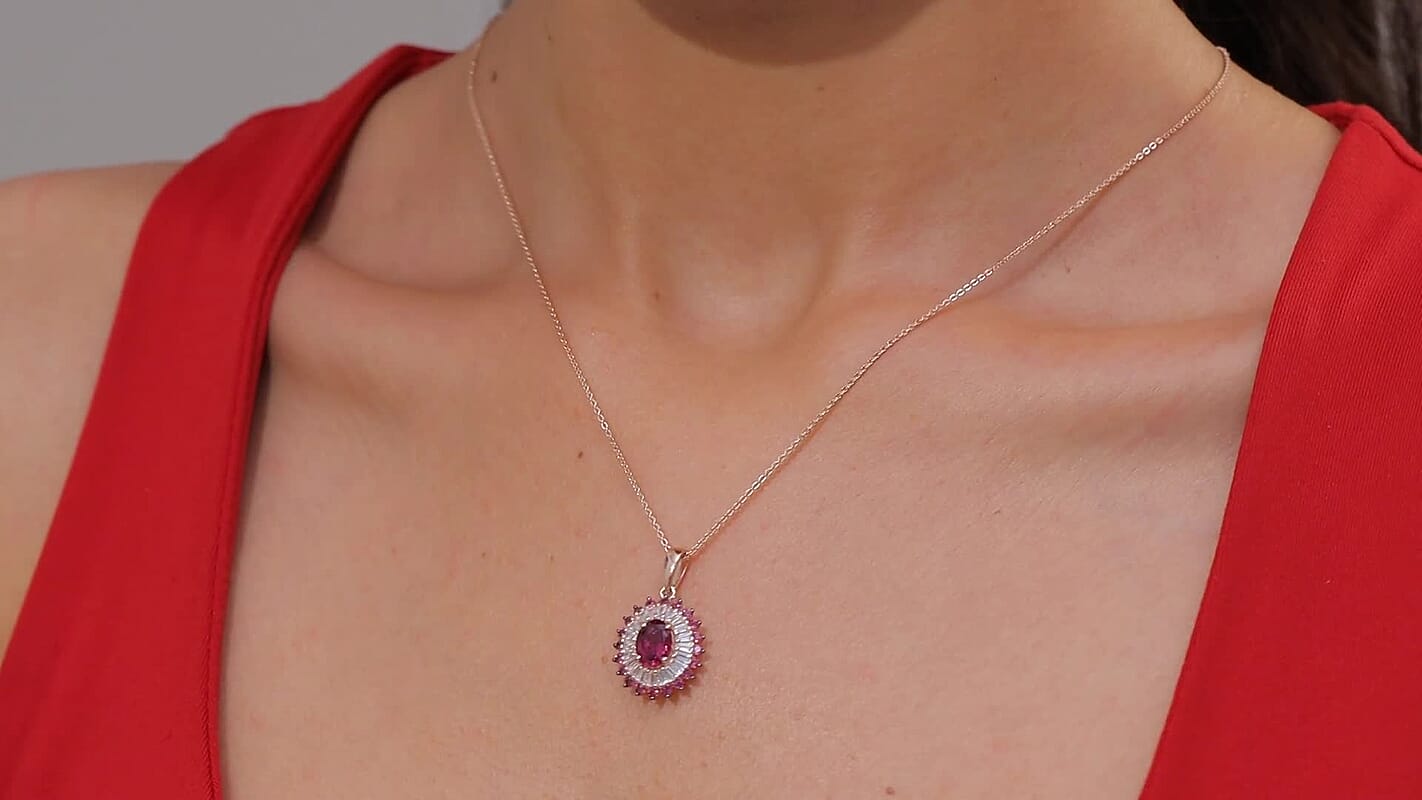 D'Joy Premium Tanzanian Wine Garnet and Multi Gemstone 3.00 ctw Crown Blaze Pendant Necklace in 18K Vermeil Rose Gold Over Sterling Silver 20 Inches
