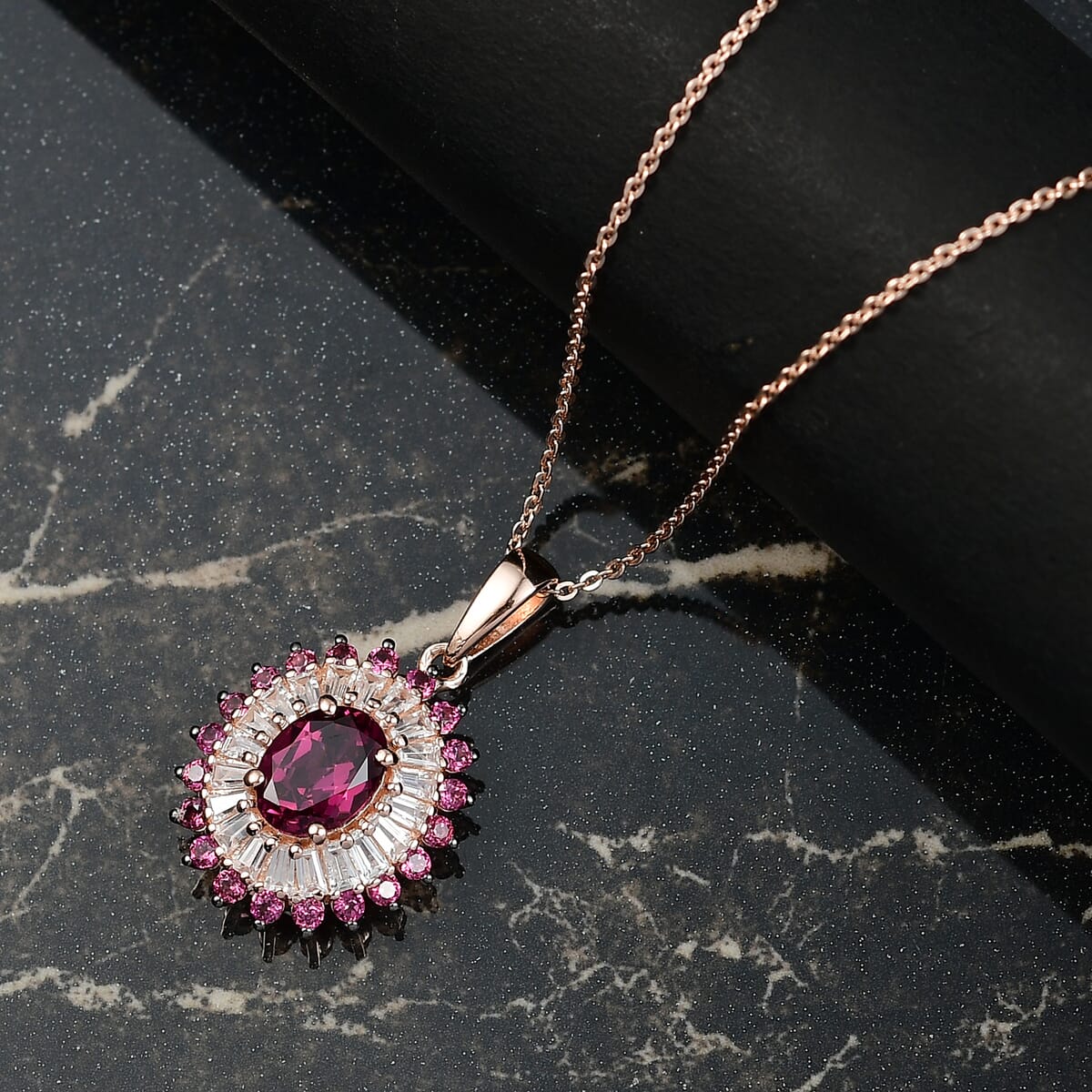 D'Joy Premium Tanzanian Wine Garnet and Multi Gemstone 3.00 ctw Crown Blaze Pendant Necklace in 18K Vermeil Rose Gold Over Sterling Silver 20 Inches image number 1