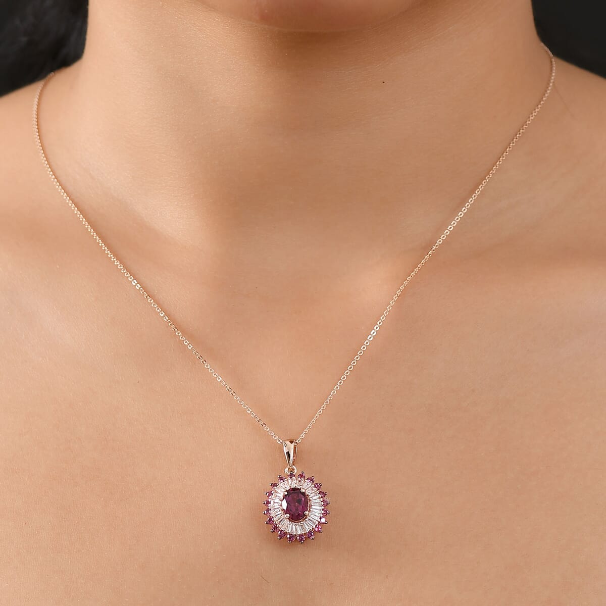 D'Joy Premium Tanzanian Wine Garnet and Multi Gemstone 3.00 ctw Crown Blaze Pendant Necklace in 18K Vermeil Rose Gold Over Sterling Silver 20 Inches image number 2