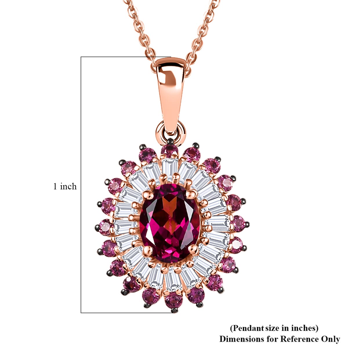 D'Joy Premium Tanzanian Wine Garnet and Multi Gemstone 3.00 ctw Crown Blaze Pendant Necklace in 18K Vermeil Rose Gold Over Sterling Silver 20 Inches image number 5