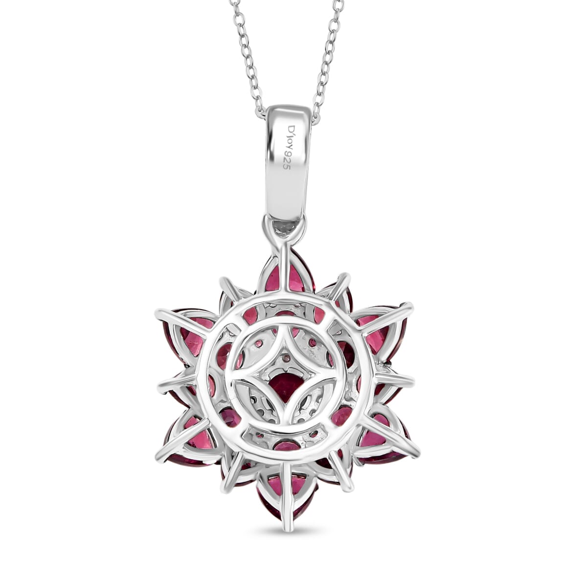 D'Joy Premium Tanzanian Wine Garnet and White Zircon 4.85 ctw Blazing Bloom Pendant Necklace in Rhodium Over Sterling Silver 20 Inches image number 4