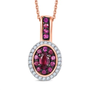 D'Joy Premium Tanzanian Wine Garnet and White Zircon 0.90 ctw Circle of Flame Pendant Necklace in 18K Vermeil Rose Gold Over Sterling Silver 20 Inches
