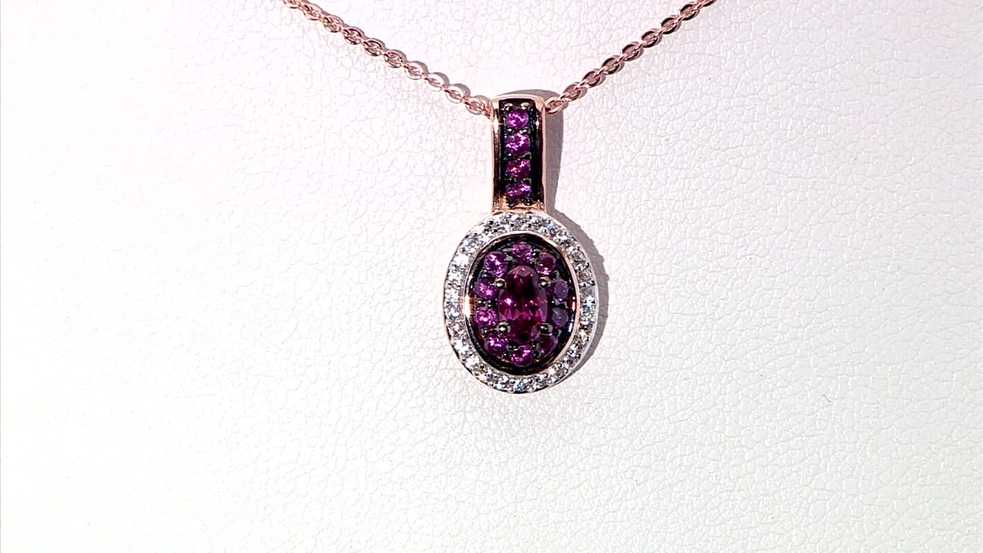 D'Joy Premium Tanzanian Wine Garnet and White Zircon 0.90 ctw Circle of Flame Pendant Necklace in 18K Vermeil Rose Gold Over Sterling Silver 20 Inches