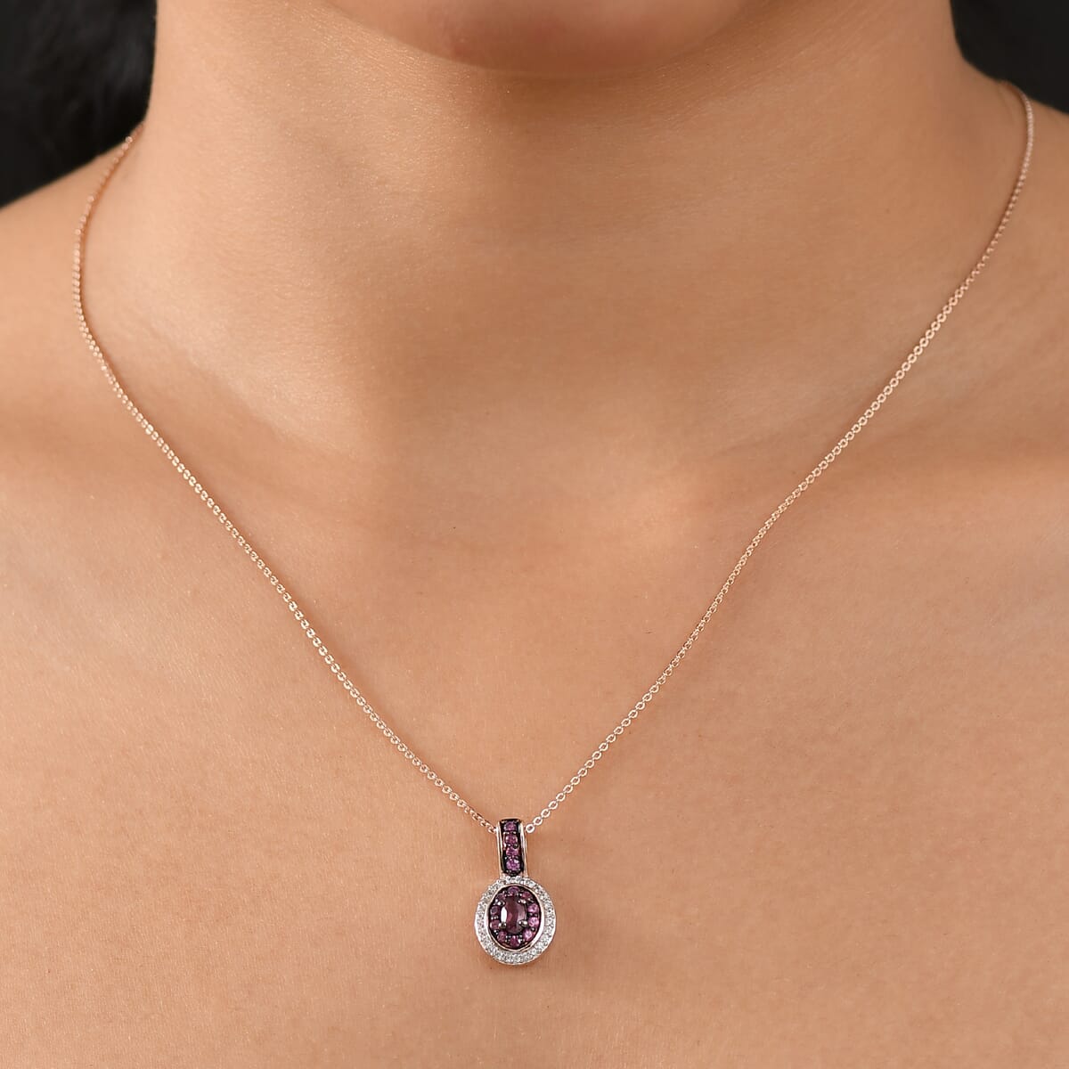 D'Joy Premium Tanzanian Wine Garnet and White Zircon 0.90 ctw Circle of Flame Pendant Necklace in 18K Vermeil Rose Gold Over Sterling Silver 20 Inches image number 2