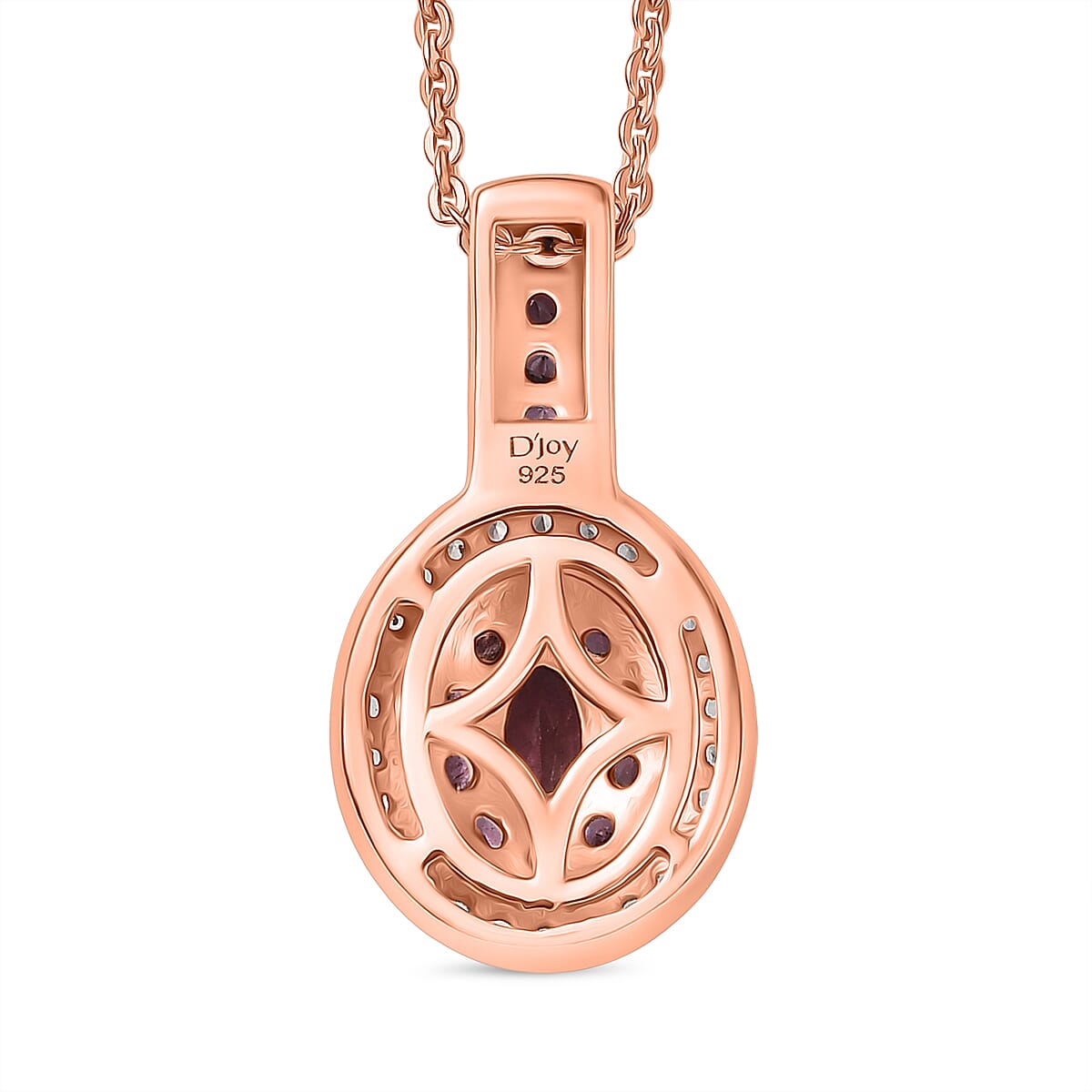 D'Joy Premium Tanzanian Wine Garnet and White Zircon 0.90 ctw Circle of Flame Pendant Necklace in 18K Vermeil Rose Gold Over Sterling Silver 20 Inches