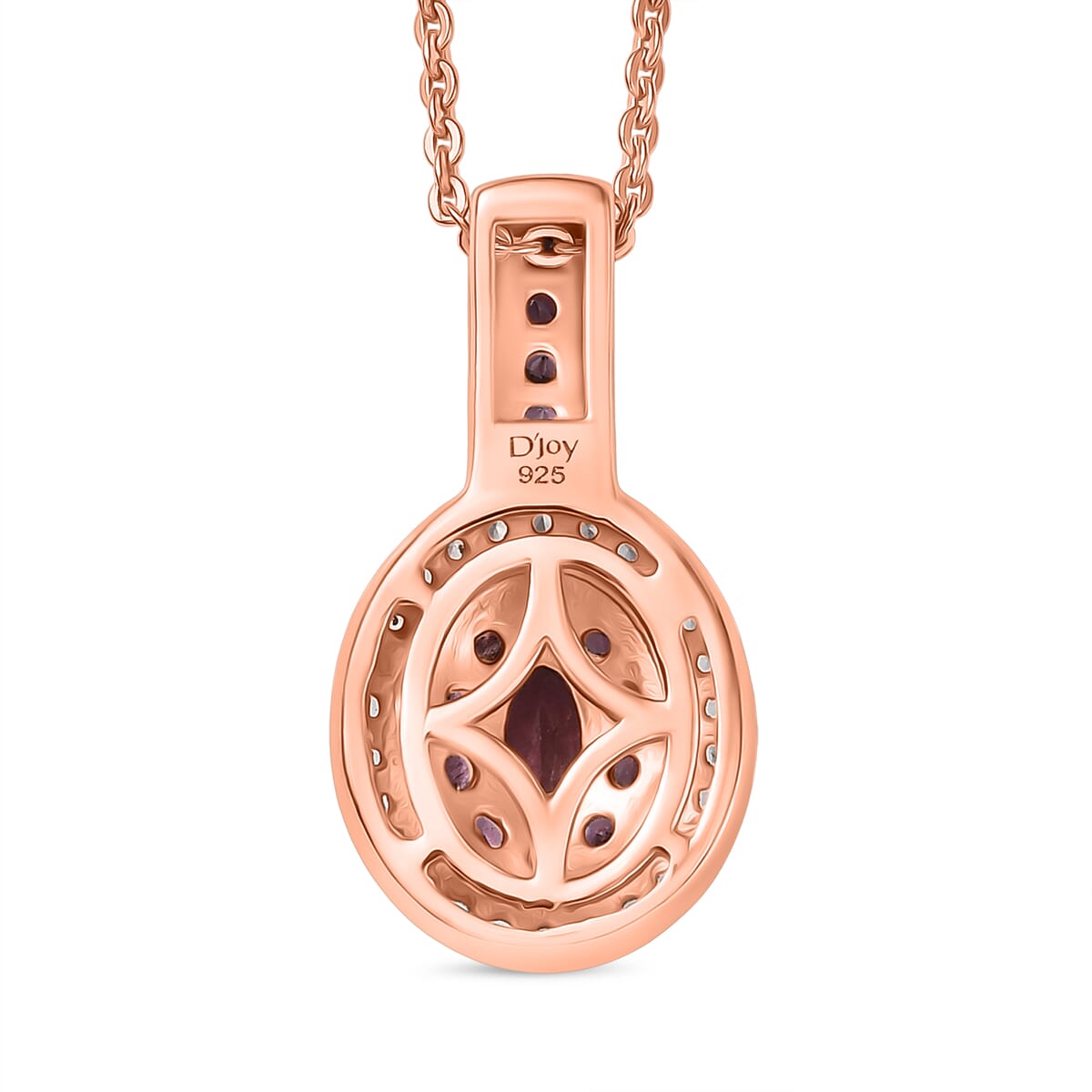 D'Joy Premium Tanzanian Wine Garnet and White Zircon 0.90 ctw Circle of Flame Pendant Necklace in 18K Vermeil Rose Gold Over Sterling Silver 20 Inches image number 4
