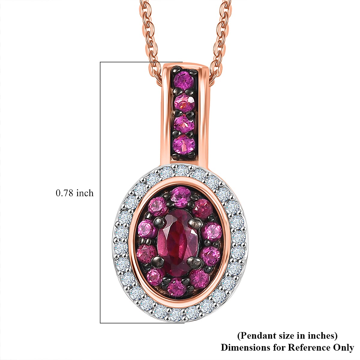 D'Joy Premium Tanzanian Wine Garnet and White Zircon 0.90 ctw Circle of Flame Pendant Necklace in 18K Vermeil Rose Gold Over Sterling Silver 20 Inches