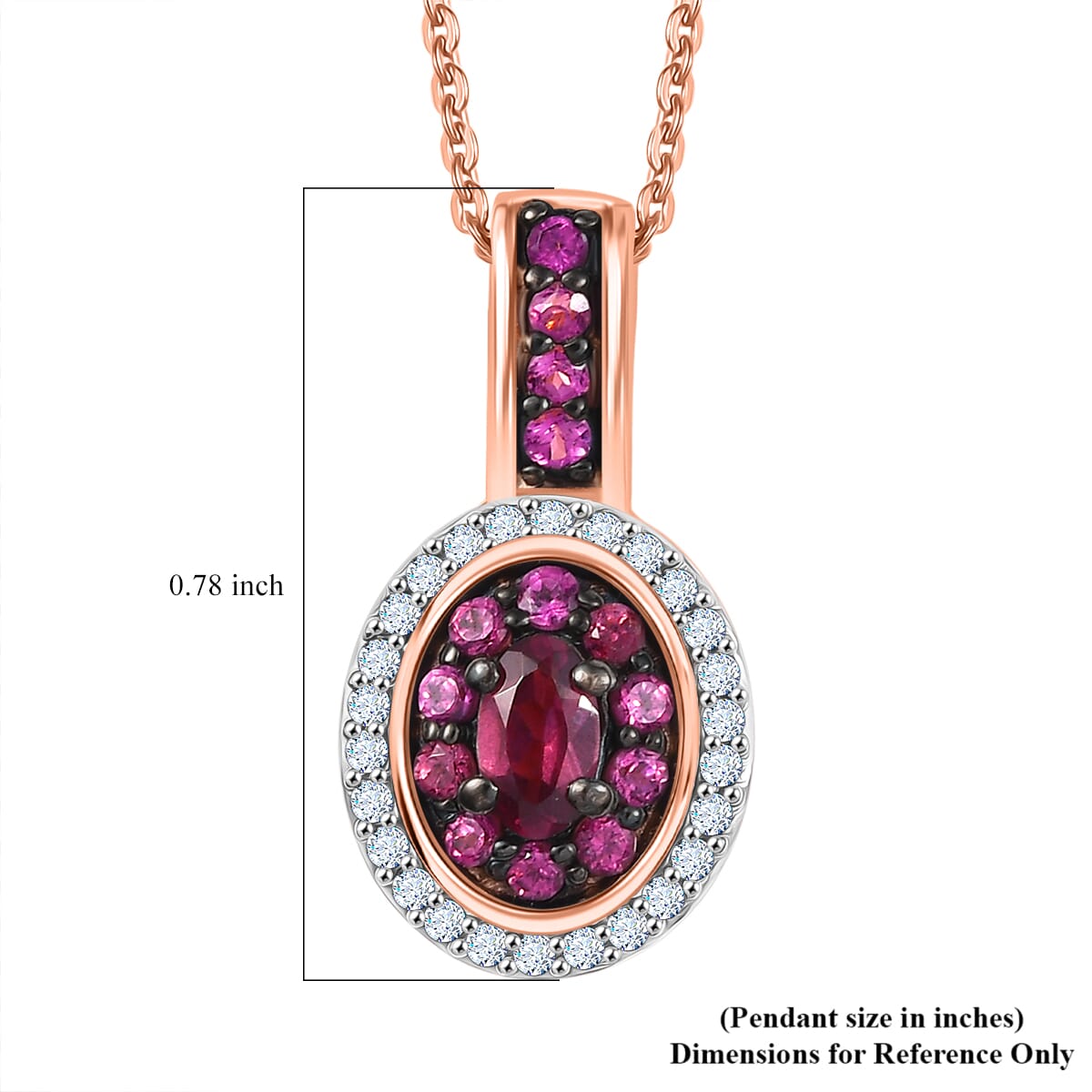 D'Joy Premium Tanzanian Wine Garnet and White Zircon 0.90 ctw Circle of Flame Pendant Necklace in 18K Vermeil Rose Gold Over Sterling Silver 20 Inches image number 6
