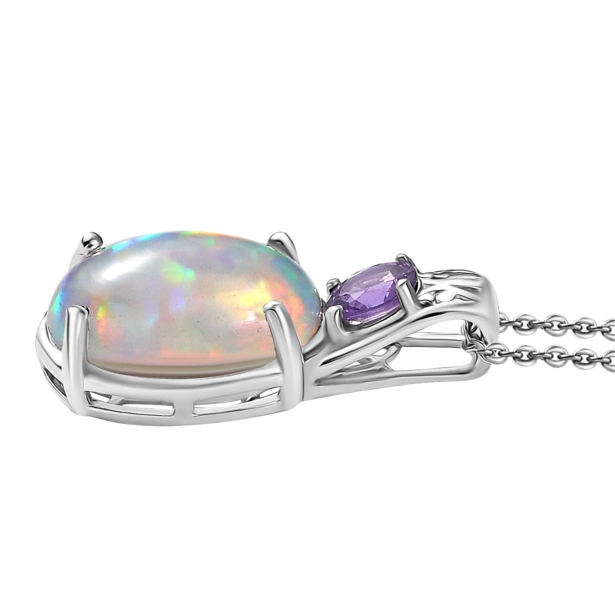 D'Joy AAA Ethiopian Welo Opal and Purple Sapphire 4.20 ctw Pendant Necklace in Rhodium Over Sterling Silver 20 Inches image number 3