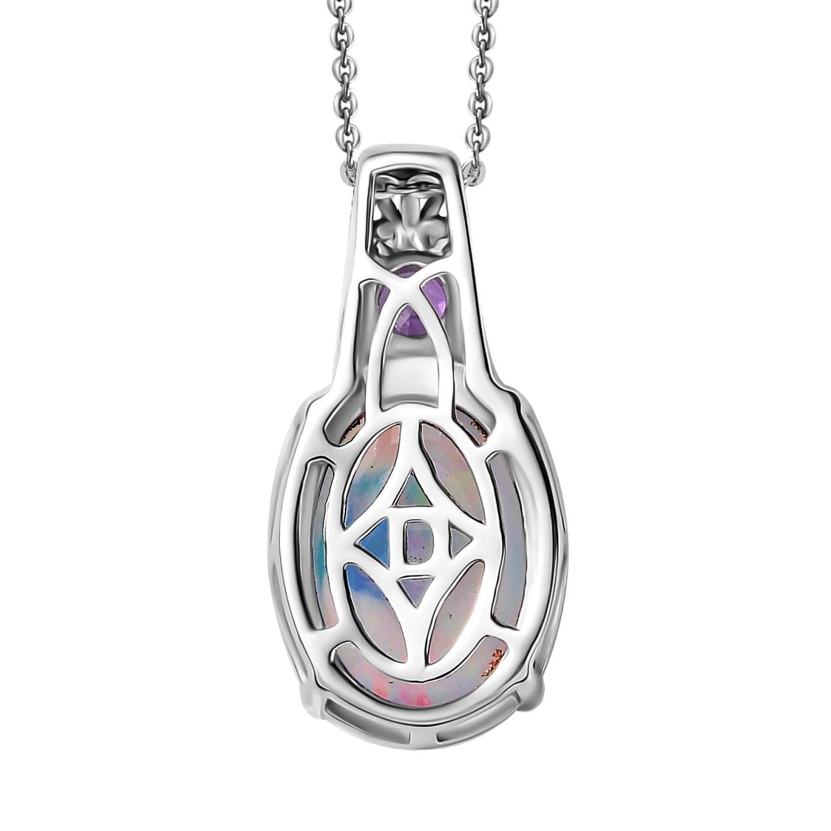 D'Joy AAA Ethiopian Welo Opal and Purple Sapphire 4.20 ctw Pendant Necklace in Rhodium Over Sterling Silver 20 Inches image number 4